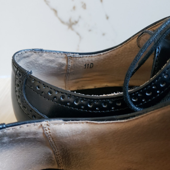 Joseph Abboud Shoes Wingtip Brogue Oxford Mens 11D Black Italian Leather Dress - Picture 8 of 13